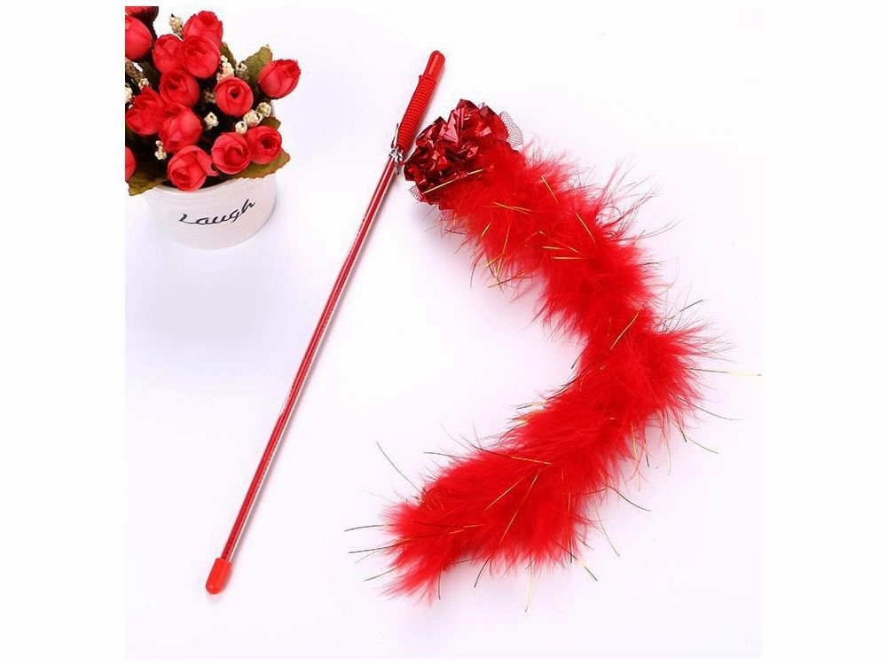 Turkey fluff with rattling paper ball funny cat stick 30cm