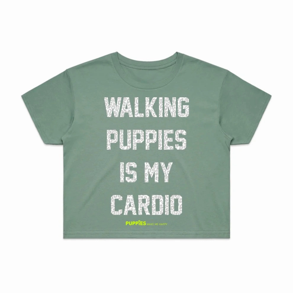 Walking Puppies is My Cardio Leopard Print Crop Top