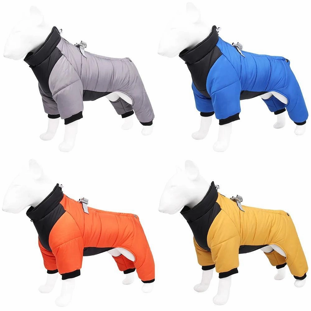 Winter Warm Dog Jacket Reflective Four Legged Clothes Outdoor Waterproof Windproof Traction Harness Coat