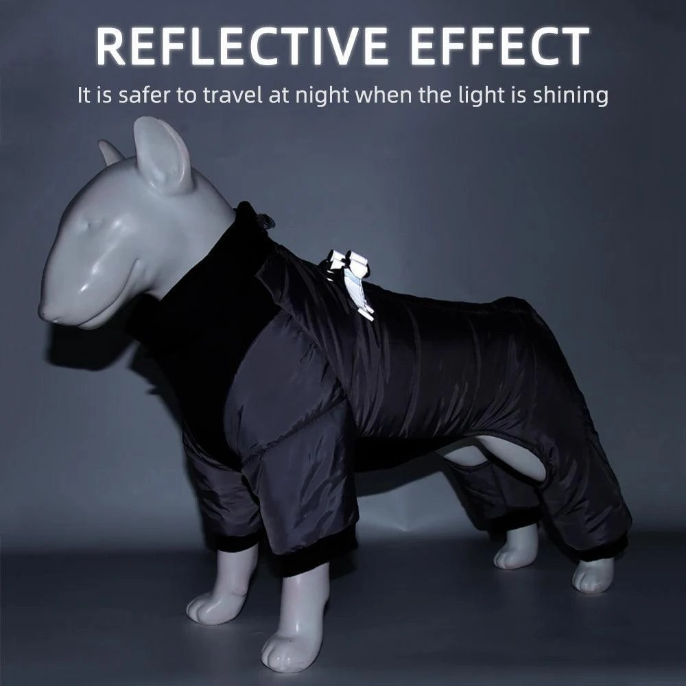 Winter Warm Dog Jacket Reflective Four Legged Clothes Outdoor Waterproof Windproof Traction Harness Coat