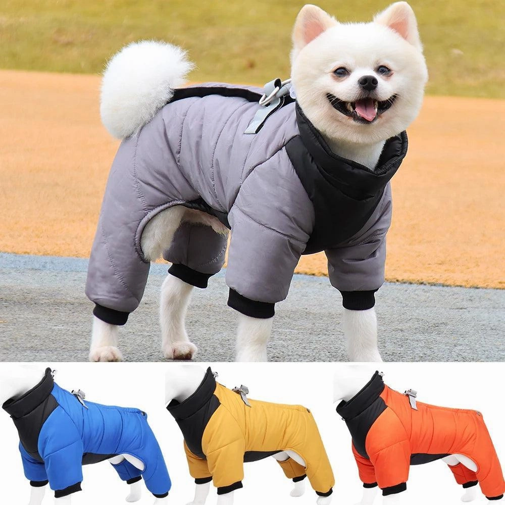 Winter Warm Dog Jacket Reflective Four Legged Clothes Outdoor Waterproof Windproof Traction Harness Coat